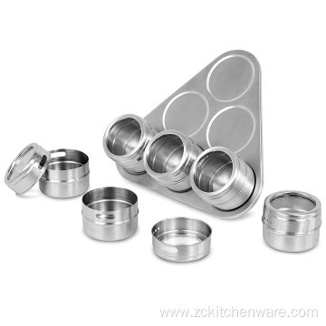 Triangle Magnetic Round Storage 6 Jars Spice Rack